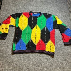 COOGI Vibrant Diamond Pattern Crewneck Sweater